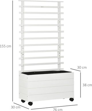 Jardín Elevado Vertical Con 4 Ruedas Y Enrejado Para Plantas Trepadoras De Madera De Abeto, 76X30X155Cm, Blanco