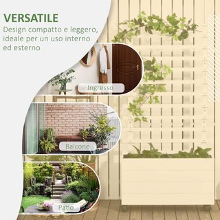Jardín Elevado Vertical Con 4 Ruedas Y Enrejado Para Plantas Trepadoras De Madera De Abeto, 76X30X155Cm, Blanco