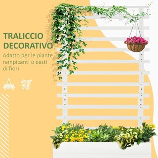 Jardín Elevado Vertical Con 4 Ruedas Y Enrejado Para Plantas Trepadoras De Madera De Abeto, 76X30X155Cm, Blanco
