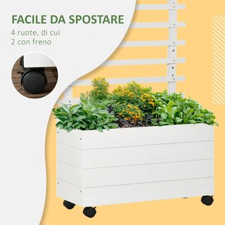 Jardín Elevado Vertical Con 4 Ruedas Y Enrejado Para Plantas Trepadoras De Madera De Abeto, 76X30X155Cm, Blanco