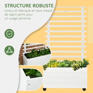 Jardín Elevado Vertical Con 4 Ruedas Y Enrejado Para Plantas Trepadoras De Madera De Abeto, 76X30X155Cm, Blanco