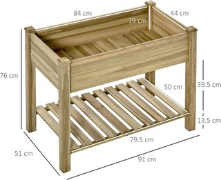 Cama de Huerto Elevada de Madera con Estante Inferior, Jardín y Macetero para Exterior, 91X51X76Cm
