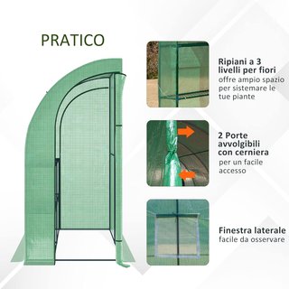 Invernadero de Pared para Plantas y Flores, Invernadero de Jardín con 2 Estantes, de Acero y PE, 200X100X215Cm