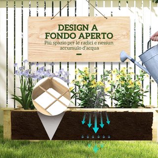 Cama Elevada para Huerto y Jardín, Caja para Huerto con Divisor Interno y Fondo Abierto, 237X60X25Cm, Madera Natural