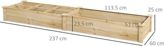 Cama Elevada para Huerto y Jardín, Caja para Huerto con Divisor Interno y Fondo Abierto, 237X60X25Cm, Madera Natural