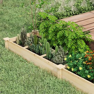 Cama Elevada para Huerto y Jardín, Caja para Huerto con Divisor Interno y Fondo Abierto, 237X60X25Cm, Madera Natural