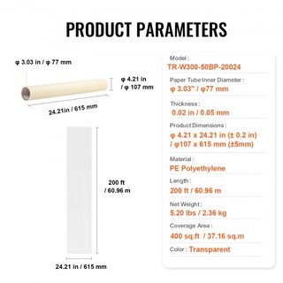 Película de Protección para Alfombra, 24" x 200' Escudo para Suelos y Superficies con Respaldo Autoadhesivo e Instalación Fácil, Rollo de Protector de Alfombra de Polietileno para Construcción y R...