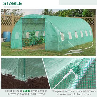 Invernadero de Jardín en Túnel 8X3X2 M con Puerta Enrollable, Invernadero para Huerto en Cúpula con 12 Ventanas, Cubierta de PE y Estructura de Acero, Verde