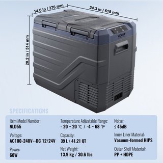 Refrigerador de Coche, Congelador Portátil de Doble Zona de 39 L, Refrigerador de Coche de 12 Voltios, Rango Ajustable de -4℉-68℉, Enfriador de Compresor de 12/24V DC y 100-240V AC para Exterior, ...