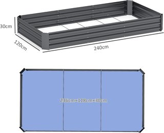 Cama de Huerto Elevada para Exterior 835L, Jardín de Balcón de Acero Galvanizado con Fondo Abierto, para Plantas, Flores y Verduras, 240X120X30Cm, Gris Oscuro