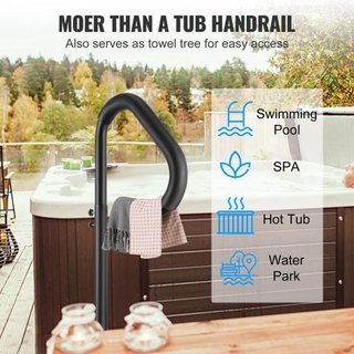 Passamani per Jacuzzi, Passamani laterali per Spa rotanti a 360° con altezza regolabile da 88,9-144,8 cm, Passamani in alluminio antiruggine per scala da Spa con base di montaggio scorrevole