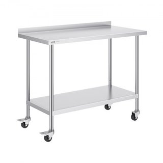 Mesa de Trabajo de Acero Inoxidable de 24 x 48 x 40 Pulgadas, Mesa de Preparación de Alimentos Comercial con Ruedas, Mesa de Trabajo Pesada, Mesa de Trabajo de Metal con Altura Ajustable para Rest...