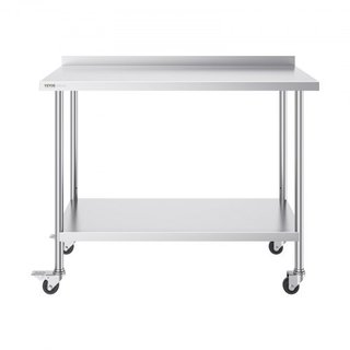 Mesa de Trabajo de Acero Inoxidable de 24 x 48 x 40 Pulgadas, Mesa de Preparación de Alimentos Comercial con Ruedas, Mesa de Trabajo Pesada, Mesa de Trabajo de Metal con Altura Ajustable para Rest...