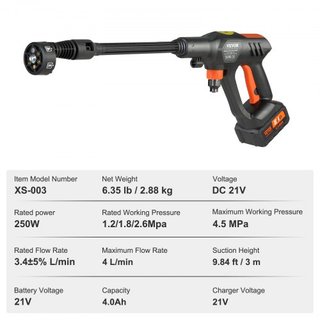 Limpiador a Presión Inalámbrico, 652-PSI 1.1 GPM Limpiador de Poder Portátil, Pistola de Lavado a Alta Presión de Mano con Batería de 4.0Ah, Cargador, Boquilla 6 en 1, para Limpieza de Hogar/Suelo...