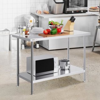 Mesa de Preparación de Trabajo de Acero Inoxidable Mesa de Trabajo Comercial Preparación de Alimentos 61x122x86 cm