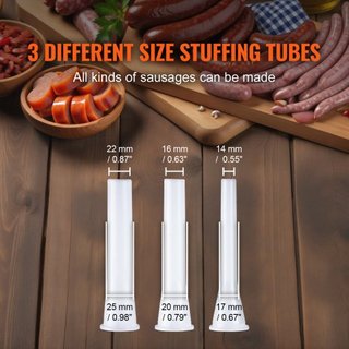 Máquina de Embutir Salchichas Manual, 2 L / 5 LBS Máquina Vertical de Embutir Salchichas con Abrazadera Tipo G, Barril de Acero Inoxidable de Grado Alimenticio 304 con 2 Tubos de Relleno, para Coc...