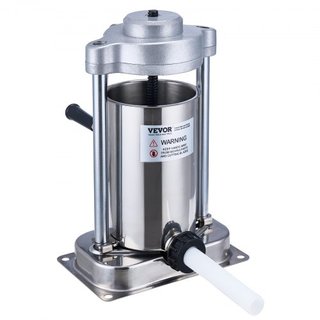 Máquina de Embutir Salchichas Manual, 2 L / 5 LBS Máquina Vertical de Embutir Salchichas con Abrazadera Tipo G, Barril de Acero Inoxidable de Grado Alimenticio 304 con 2 Tubos de Relleno, para Coc...