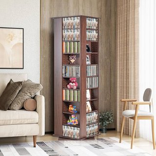 Gabinete de Almacenamiento de Medios, Torre de Medios Rotativa, Capacidad para hasta 1040 CDs, Protege y Organiza Colecciones de Música, Películas, Videojuegos o Memorabilia - Espresso