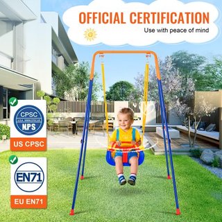 Juegos de Columpios para el Patio, Juego de Columpios para Niños de 3 en 1 con 4 Sacos de Arena, Estructura de Metal Plegable, Fácil de Montar, Columpio Interior/Exterior para Niños de 3-6 Años, J...