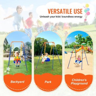 Juegos de Columpios para el Patio, Juego de Columpios para Niños de 3 en 1 con 4 Sacos de Arena, Estructura de Metal Plegable, Fácil de Montar, Columpio Interior/Exterior para Niños de 3-6 Años, J...