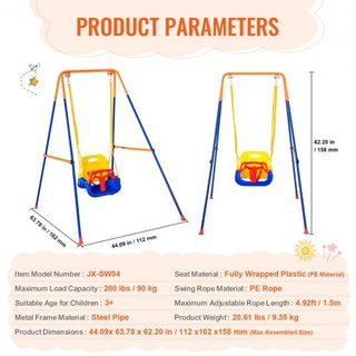 Juegos de Columpios para el Patio, Juego de Columpios para Niños de 3 en 1 con 4 Sacos de Arena, Estructura de Metal Plegable, Fácil de Montar, Columpio Interior/Exterior para Niños de 3-6 Años, J...