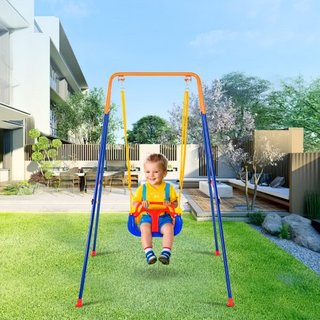 Juegos de Columpios para el Patio, Juego de Columpios para Niños de 3 en 1 con 4 Sacos de Arena, Estructura de Metal Plegable, Fácil de Montar, Columpio Interior/Exterior para Niños de 3-6 Años, J...