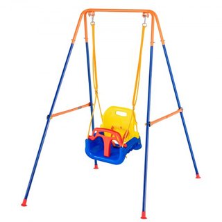 Juegos de Columpios para el Patio, Juego de Columpios para Niños de 3 en 1 con 4 Sacos de Arena, Estructura de Metal Plegable, Fácil de Montar, Columpio Interior/Exterior para Niños de 3-6 Años, J...