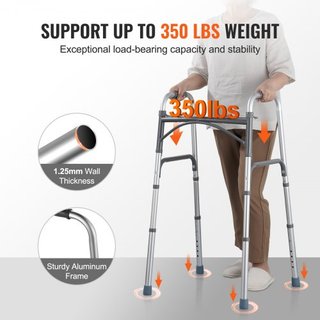 Andador Plegable, Andadores Plegables de 2 Botones con Altura Ajustable de 8 Niveles y Mangos Duraderos, Ayuda de Movilidad de Aluminio Ligero para Ancianos, Discapacitados y Personas con Movilida...