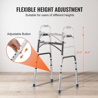 Andador Plegable, Andadores Plegables de 2 Botones con Altura Ajustable de 8 Niveles y Mangos Duraderos, Ayuda de Movilidad de Aluminio Ligero para Ancianos, Discapacitados y Personas con Movilida...