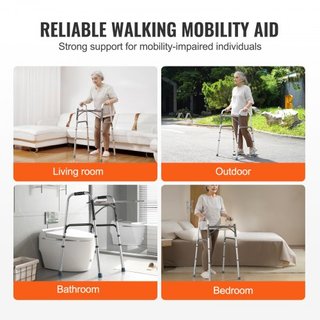 Andador Plegable, Andadores Plegables de 2 Botones con Altura Ajustable de 8 Niveles y Mangos Duraderos, Ayuda de Movilidad de Aluminio Ligero para Ancianos, Discapacitados y Personas con Movilida...