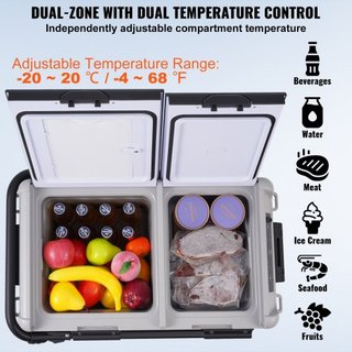 Refrigerador de Coche Portátil, Refrigerador de Coche de 12 Voltios, Congelador Portátil de Doble Zona de 50 L / 52.8 QT, Temperatura Ajustable de -4℉-68℉, Enfriador de Compresor para Hogar, Exter...