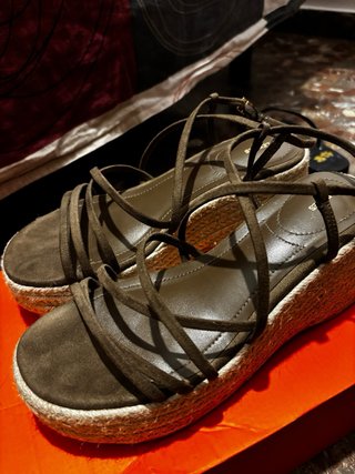 Sandalias Lefties Marrones Cuña Esparto
