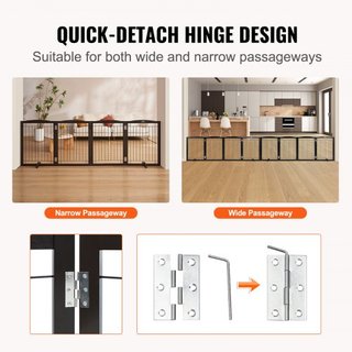 Puerta para Perros Autopropulsada, 32" H x 96.5" W Puerta para Mascotas Autopropulsada, Puerta para Perros Plegable de 4 Paneles para Pasajes Anchos y Estrechos, Barrera para Perros Expandible con...