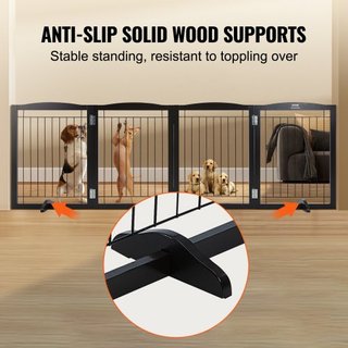 Puerta para Perros Autopropulsada, 32" H x 96.5" W Puerta para Mascotas Autopropulsada, Puerta para Perros Plegable de 4 Paneles para Pasajes Anchos y Estrechos, Barrera para Perros Expandible con...