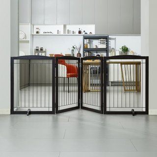 Puerta para Perros Autopropulsada, 32" H x 96.5" W Puerta para Mascotas Autopropulsada, Puerta para Perros Plegable de 4 Paneles para Pasajes Anchos y Estrechos, Barrera para Perros Expandible con...