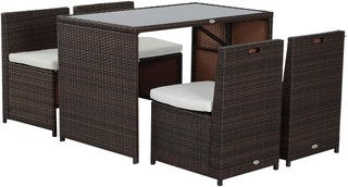 Conjunto de Muebles de Jardín de Rattan 5Pz Mesa de Comedor 4 Sillas con Cojines