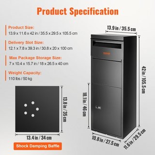 Cajas de Entrega de Paquetes para Exterior 35.3 x29.5x106.7 cm, Caja de Entrega de Acero Galvanizado para Paquetes con Cerradura Codificada, Baffle Antirrobo, Caja de Caída de Paquetes Impermeable...