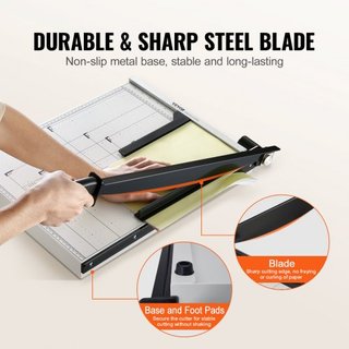 Cortadora de Papel, Trimmer Guillotina, Longitud de Corte de 457.2 mm, Capacidad de 20 Hojas, Cortadora de Papel Guillotina de Alta Resistencia con Barandilla/ Bloqueo de Cuchilla para Cartulina/C...