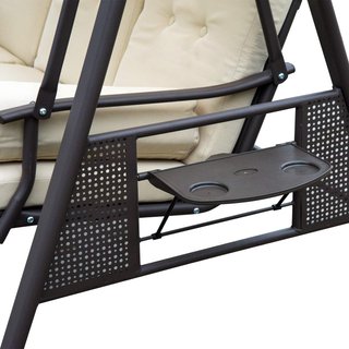 Columpio de Jardín de 3 Plazas en Metal, Columpio de Exterior con Techo Inclinable y Cojines Acolchados, 208X121X172 Cm, Beige