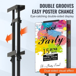 Soporte para Póster, Altura Ajustable hasta 1905 mm, Soporte de Señal de Pedestal Doble Cara de Alta Resistencia, Soporte de Señal de Pie para Banner con Base Absorbente de Choques para Exhibición...