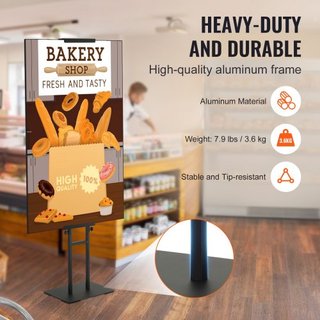 Soporte para Póster, Altura Ajustable hasta 1905 mm, Soporte de Señal de Pedestal Doble Cara de Alta Resistencia, Soporte de Señal de Pie para Banner con Base Absorbente de Choques para Exhibición...
