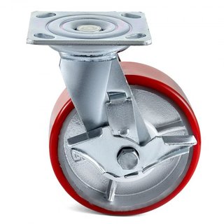 4 Paquete de Ruedas de Caster 15.24 x 5.08 cm 2 Rígidas y 2 Giratorias con Freno Lateral Placa de Núcleo de Hierro de Poliuretano Capacidad de 453.59 kg Por Rueda