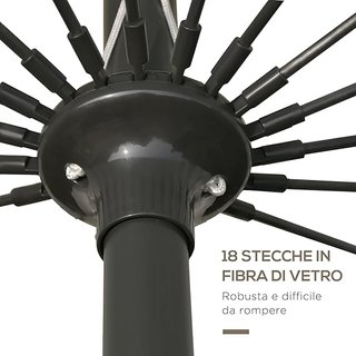Ombrellone da Giardino Outsunny 2,5x2,5 m Inclinabile con Manovella, Ombrellone da Esterno con 18 Aste in Metallo e Poliestere 160G/㎡, per Patio, Terrazza e Balcone, UV30+