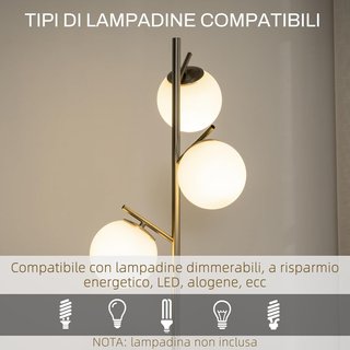 Lámpara De Pie Moderna Con 3 Puntos De Luz, Lámpara De Pie De Metal Y Vidrio, Ø27X169Cm, Plata