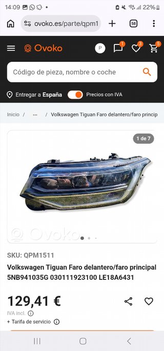 Faro delantero VW Tiguan II 5NB941035G