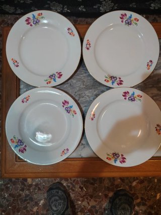 4 Platos Porcelana Flores Multicor