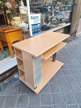 Mueble TV con Ruedas Madera y Cristal
