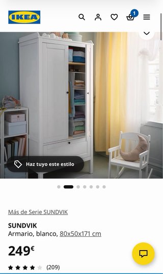 Armario SUNDVIK Ikea blanco 80x50x171 cm