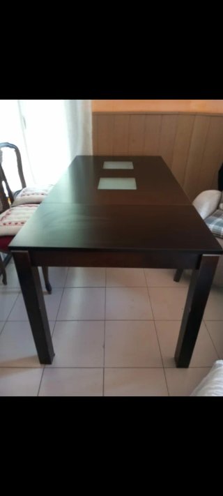 Mesa de comedor vintage madera y cristal. Y sillas