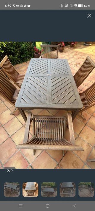 Mesa de jardín y 6 sillas de madera